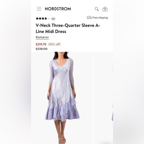 NWT KOMAROV V-Neck Three-Quarter Sleeve A-Line Midi Dress - Picture 7 of 13